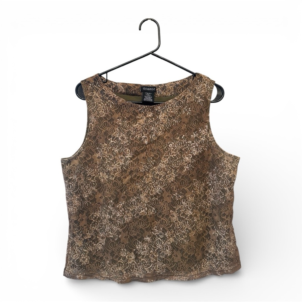 Vintage Y2K Era George Brown Ombré Lace Women's Tank Top Size Large (12/14)